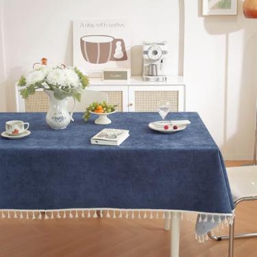 Imagem de Toalha de mesa rústica para mesas de jantar, toalha de mesa simples de cor sólida com borlas, toalha de mesa resistente, tecido de chenille macio, capa de mesa lavável para cozinha, uso interno e