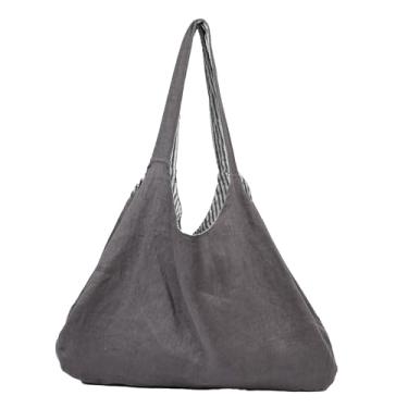 Imagem de Amazhiyu Sacola 100% linho grande mercado de compras bolsas de praia casuais, Cinza, One Size