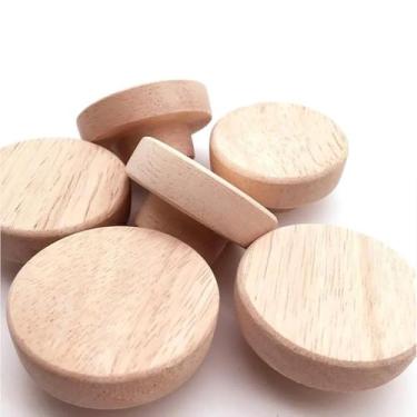 Imagem de Jaswass Puxadores grandes de madeira de 5 cm para armários e gavetas puxadores redondos grandes de madeira natural puxadores de gaveta de móveis de armário inacabado puxadores puxadores com parafusos