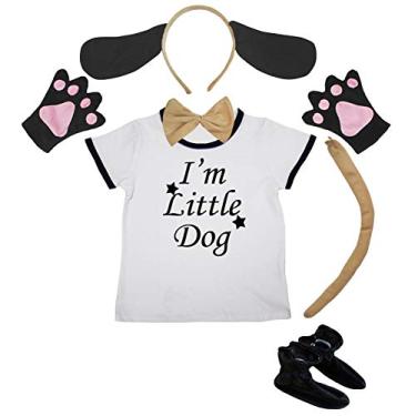 Imagem de Petitebella I'm Little Dog Camisa, faixa de cabeça, luva, sapatos de cauda, 6 peças (5 a 6 anos, cachorro - 1)