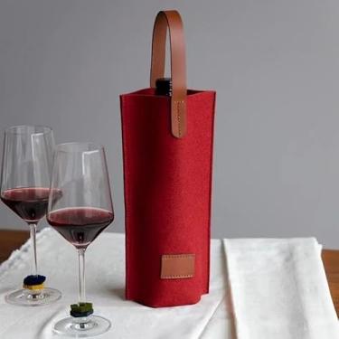 Imagem de Bolsa de transporte de vinho de feltro única garrafa isolada garrafa térmica acolchoada presente para amantes de vinho casamento Natal - vermelho