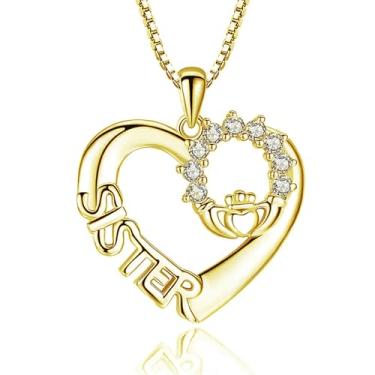 Imagem de Novo colar com pingente de irmã com zircônia cúbica deslumbrante moda coração joia feminina, 40cm 5cm, Metal, Zircônia cúbica