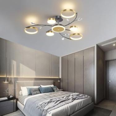 Imagem de Luminária de teto LED dimerizável com cristais, design criativo e personalizado para sala de estar, lustre de metal preto com controle remoto, ideal para restaurantes, ilhas de cozinha e qua