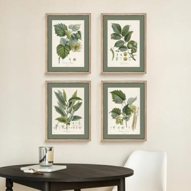 Imagem de Gatheroad Decoração de sala de arte de parede de plantas verdes, conjunto de 4 peças de impressões de arte botânica para quarto, pôsteres minimalistas de folha de 30 x 40,6 cm para decoração de parede