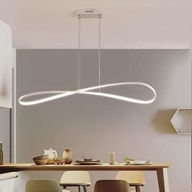 Imagem de Luminária pendente LED moderna para mesa de jantar, lustre de metal branco com intensidade regulável e controle remoto. Ideal para sala de estar, restaurante e cozinha.