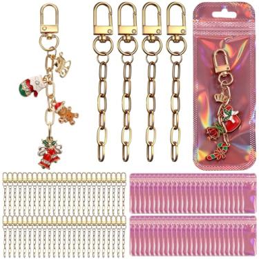 Imagem de Hinly 100 peças, kit de fabricação de chaveiros, 50 chaveiros em branco, 50 sacos de embalagem holográficos para bolsas, berloques, mulheres, homens, dia das mães, aniversário, ano novo, presente de