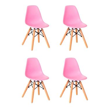 Imagem de Kit 4 Cadeiras Infantil Eames Polipropileno Base Madeira Eiffel Espresso Móveis Rosa