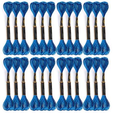 Imagem de Linha de ponto cruz para bordar fio 24 peças fio trançado azul brilhante feito à mão novelos de algodão para costurar flores frutas animais cenas naturais personagens de desenhos