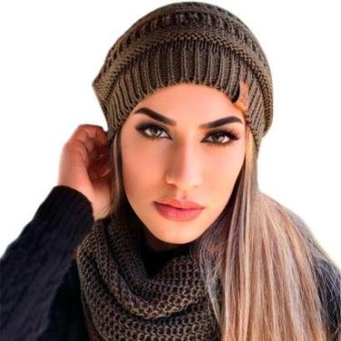 Imagem de Touca feminina masculina lã e cachecol gola tricot frio kit-Unissex