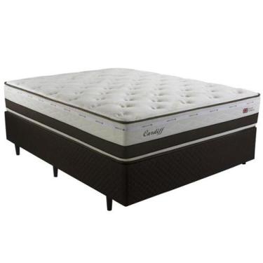 Imagem de Cama Box Casal Molas Maxspring Herval Cardiff, 69x138x188 cm, Bege e M
