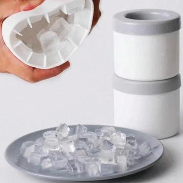 Imagem de 1 pacote com molde cilíndrico para cubos de gelo, balde de gelo de silicone, máquina de cubos de gelo portátil, copo de gelo de fácil liberação (cinza)