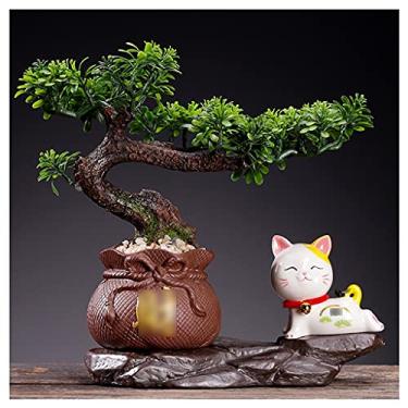 Imagem de SLGGPJBU Plantas artificiais árvore falsa acolhedora pinheiro bonsai simulação planta ornamentos artificiais plantas verdes ornamentos zen italiano sala de estar interior desktop plantas em vaso