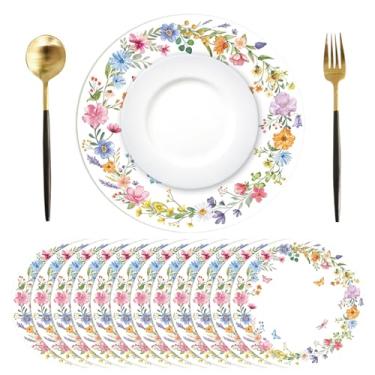 Imagem de Tarklanda 50 peças de jogo americano de papel descartáveis, 33,4 cm, aquarela, floral, redondo, tapetes decorativos de mesa de jantar para casamento, aniversário, chá de panela, decoração de chá