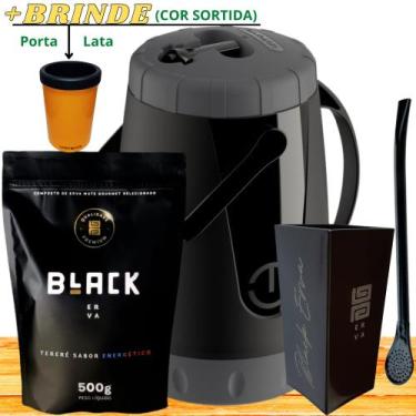 Imagem de Kit Para Tereré Garrafa Lisa Black Erva Mate 500g Copo Cuia Quadrado A