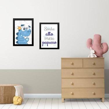 Imagem de Kit 2 Quadros Infantis Dinossauro Sonhe Alto 24X18Cm