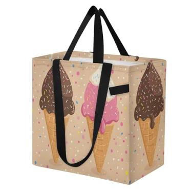 Imagem de SEHANY Sacolas de compras reutilizáveis de sorvete de verão com alças reforçadas, bolsa de compras de lona dobrável à prova d'água de grande capacidade para viagem, cozinha, praia