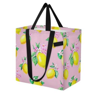 Imagem de SEHANY Sacolas de compras reutilizáveis de verão limão com alças reforçadas, bolsa de compras de lona dobrável à prova d'água de grande capacidade para viagem, cozinha, praia