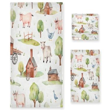 Imagem de xigua Conjunto de toalhas de banheiro de animais de fazenda absorvente macio toalha de banho de 3 peças toalha de mão toalhas decorativas para banheiro, academia, hotel, praia, piscina
