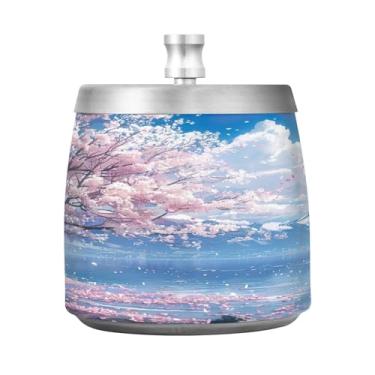 Imagem de STAYTOP Cinzeiro de cerejeira com tampa, aço inoxidável à prova de vento, sem fumaça, cinzeiro de cigarro grande ao ar livre para decoração de escritório em casa