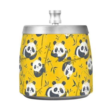Imagem de STAYTOP Lindo cinzeiro de panda com tampa, aço inoxidável à prova de vento, sem fumaça, cinzeiro grande para uso ao ar livre para decoração de escritório em casa