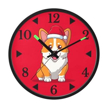 Imagem de STAYTOP Lindo relógio de parede de LED de cachorro Corgi de Natal para quarto com brilho noturno, relógios de parede com iluminação silenciosa de 30 cm para decoração de sala de estar, controle de som