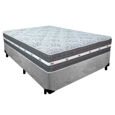 Imagem de Cama Box Casal Suede + Colchão Anjos Black Graphite Molas Ensacadas 138x188x64cm