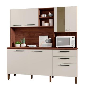 Imagem de Armário De Cozinha Kit 7 Portas Com Tampo Mega Kits Paraná Nogueira Off White