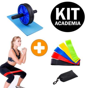 Imagem de Kit Faixas Elásticas Mini Band + Roda Abdominal Exercícios Lombar-Unissex