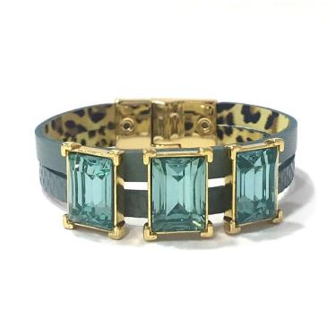 Imagem de Pulseira Armazem Rr Bijoux Couro Cristais Quadrados Azul