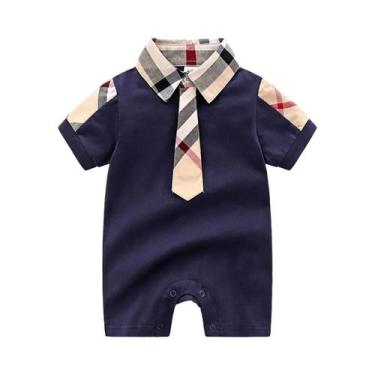 Imagem de Macacão De Algodão Para Bebê Menino Com Manga Curta E Colarinho Revers