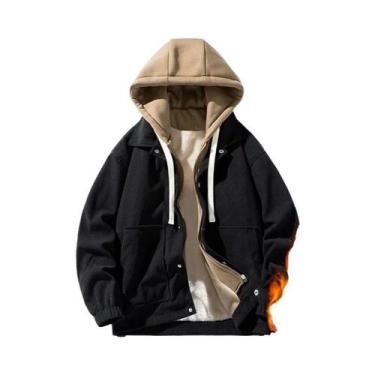 Imagem de Jaqueta Masculina De Corduroy Com Forro De Fleece E Capuz, Casual Para