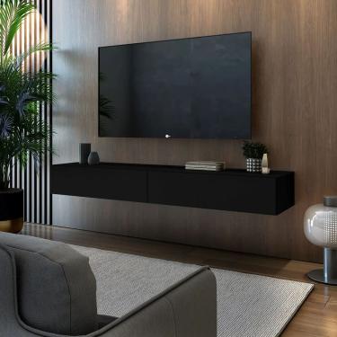 Imagem de Rack Bancada Suspenso 1,40cm Estilo Contemporâneo Para TV Até 50 Polegadas C/ 2 Gavetas Em MDF