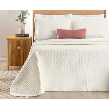 Imagem de Cobre Leito Casal Box King Percale Bordado Colcha Lisa Verity 3 Peças 