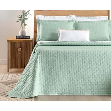 Imagem de Cobre Leito Casal Box King Percale Bordado Colcha Lisa Verity 3 Peças 