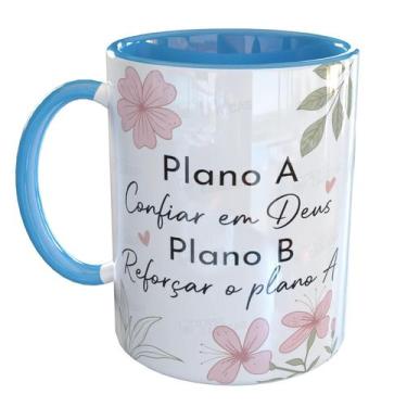 Imagem de Caneca Porcelana Plano Sempre Confiar Em Deus - Pense Canecas, Azul Cl