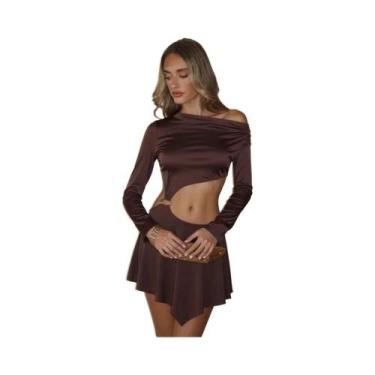 Imagem de Vestido Mini Feminino Sexy Justo Com Recortes, Ombro a Ombro, Manga Co