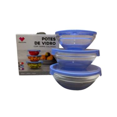Imagem de Conjunto 3 Potes De Vidro Redondos C Tampa 200ml 400ml 550ml