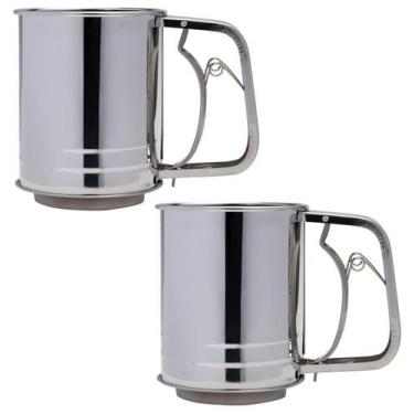 Imagem de Kit 2 Polvilhadores Inox P/ Farrinha Açúcar Tapioca Peneira - Mimo