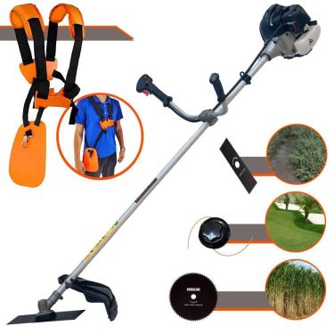 Imagem de Roçadeira Anmax CG430-B À Gasolina 43cc 1,7HP 12.000rpm Motor 2T Robusta Com Carretel de Nylon e Lâmina 2 Pontas + Lâmina Circular 80 Dentes