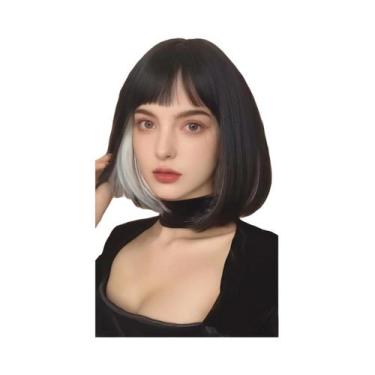 Imagem de Peruca Sintética Curta E Lisa Para Mulheres, Estilo Bob Preto Com Fran