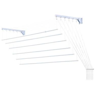 Imagem de Varal De Parede Ou Teto Prático Branco De Aço 6 Varetas Até 12 Kg Seca