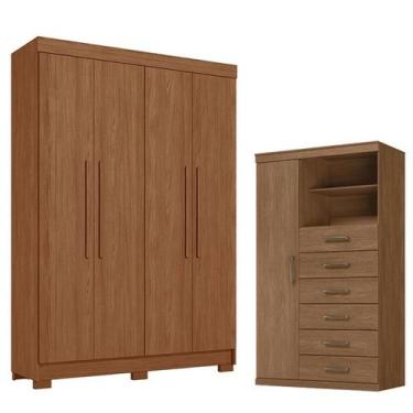 Imagem de Guarda Roupa Solteiro 4 Portas Sarandi com Cômoda Marabá Jatoba - Sant