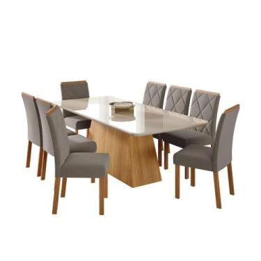 Imagem de Mesa de Jantar Tampo de Vidro Off White Helena 2,10 e 8 Cadeiras Ferna