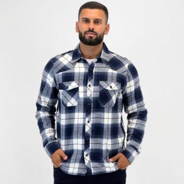 Imagem de Camisa Aishty Xadrez Flanela Manga Longa Masculina, P, Marinho