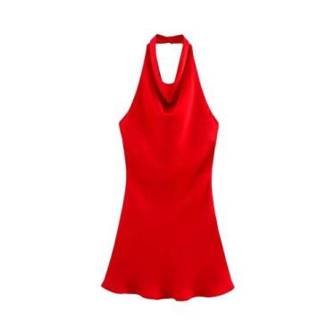 Imagem de Vestido Mini De Cetim Halter Sem Costas Feminino Para O Verão, Sexy E 