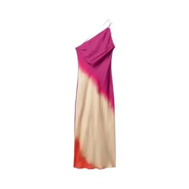 Imagem de Vestido Midi Assimétrico De Cetim Tie Dye Para Mulheres, Sem Costas, O
