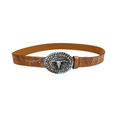 Imagem de Cinto De Cowboy Ocidental Em Turquesa Com Fivela Long Horn Para Homens