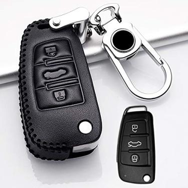 Imagem de WSWJDW Leather Men Women's Car Key Case Protection Car Key Holder Keyring Keychain Ring Key Bag, Fit For Audi A1 A3 A4 A5 Q7 A6 C5 C6,1