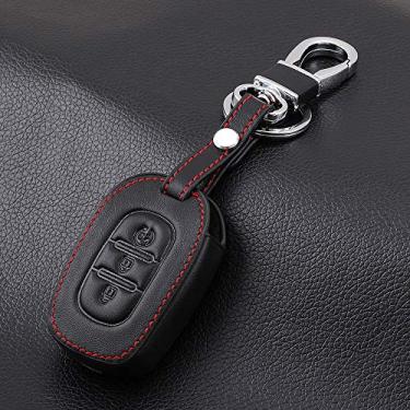 Imagem de WSWJDW Bolsa de couro de 3 botões para chave de carro capa chaveiro anel chave bolsa, adequado para Renault Duster Sandero Logan Clio Captur Laguna Scenic 2016 2017