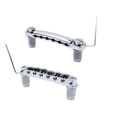 Imagem de Guyker Conjunto de reposição para guitarra Tune-O-Matic Bridge and Stop Bar Tailpiece compatível com guitarra elétrica LP SG EPI 6 cordas (GS001 + GM005, cromo)